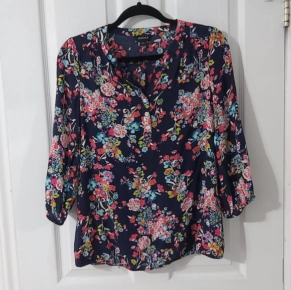 Navy floral print tunic - Picture 1 of 3